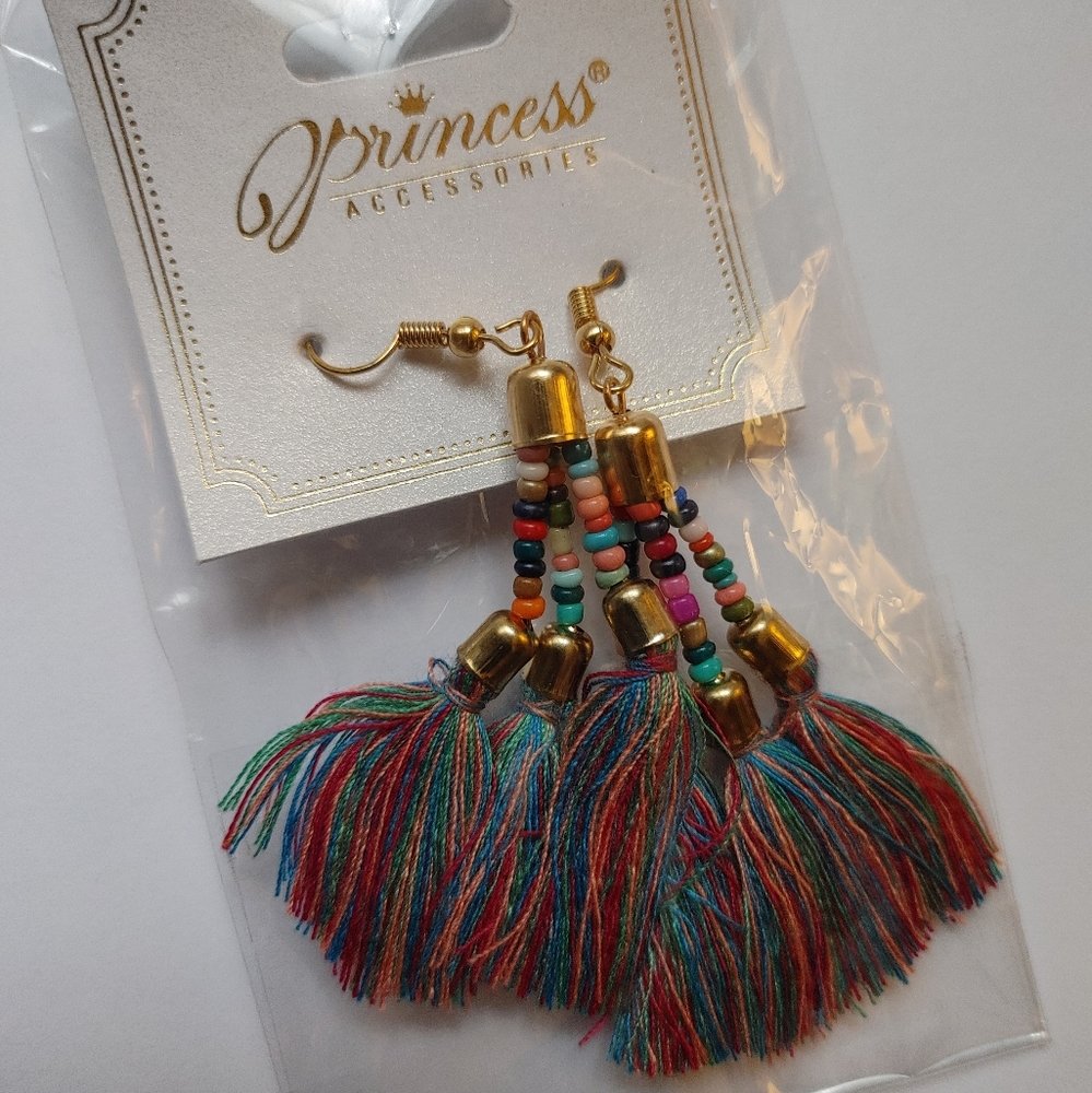 Multicolored boho tassel earrings